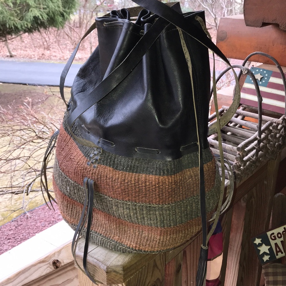 Vintage 1980s purchased in Nairobi Leather and Sisal Bucket Bag extra large!!